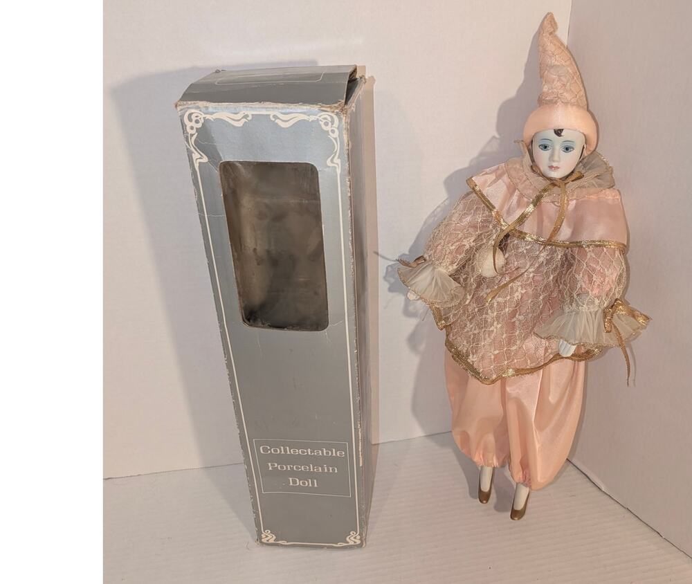 Vintage Porcelain Clown Jester Harlequin Pierrot Doll